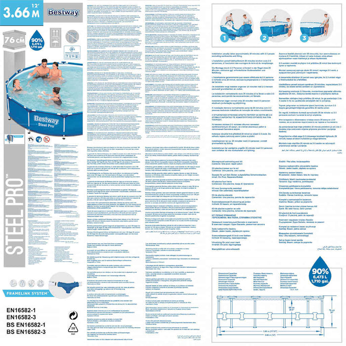 Bestway Telaio Piscina Steel Pro 366x76 cm 3202494