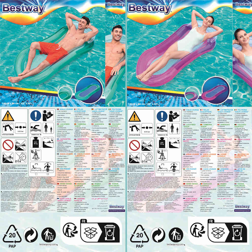 Bestway Lettino Gonfiabile da Piscina Aqua Lounge 3202498