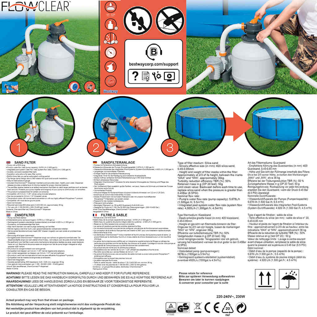 Bestway Pompa con Filtro a Sabbia Flowclear 5678 L/h 3202505