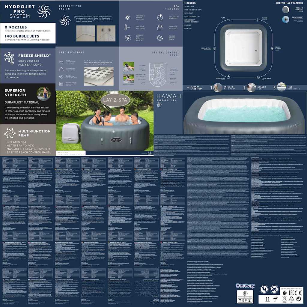 Bestway Lay-Z-Spa Vasca Idromassaggio Gonfiabile Hawaii HydroJet Pro 3202511