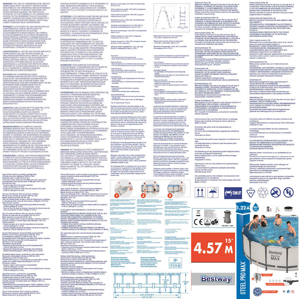 Bestway Set Piscina Rotonda Steel Pro MAX 457x122 cm 3202523