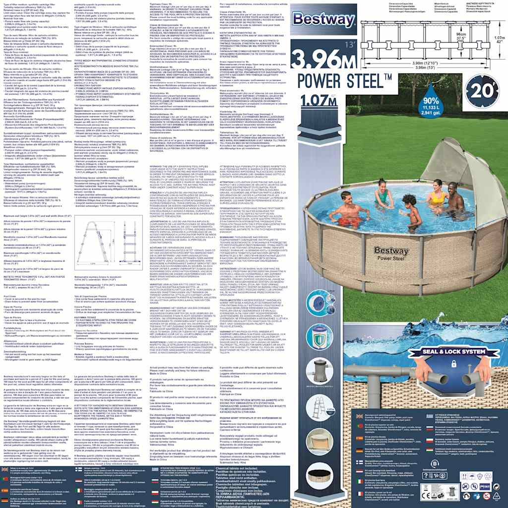 Bestway Set Piscina con Tettoia Power Steel 396x107 cm 3202571