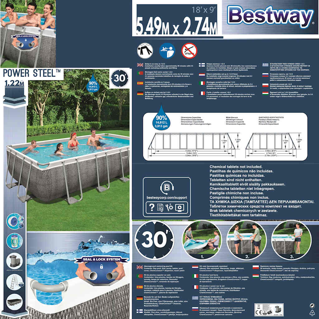 Bestway Set Piscina Rettangolare Power Steel 549x274x122 cm 3202573