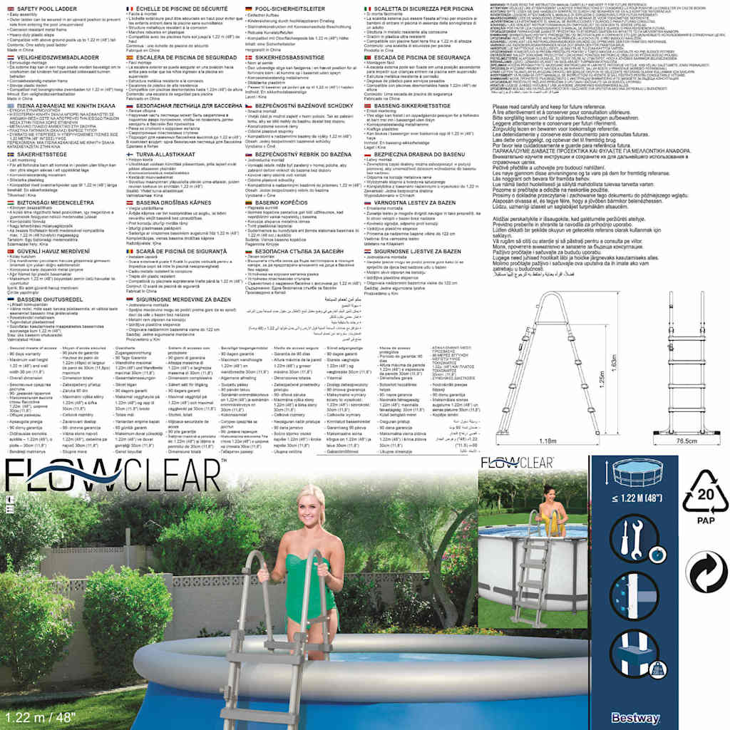 Bestway Scaletta di Sicurezza a 4 Gradini Flowclear 122 cm 3202644