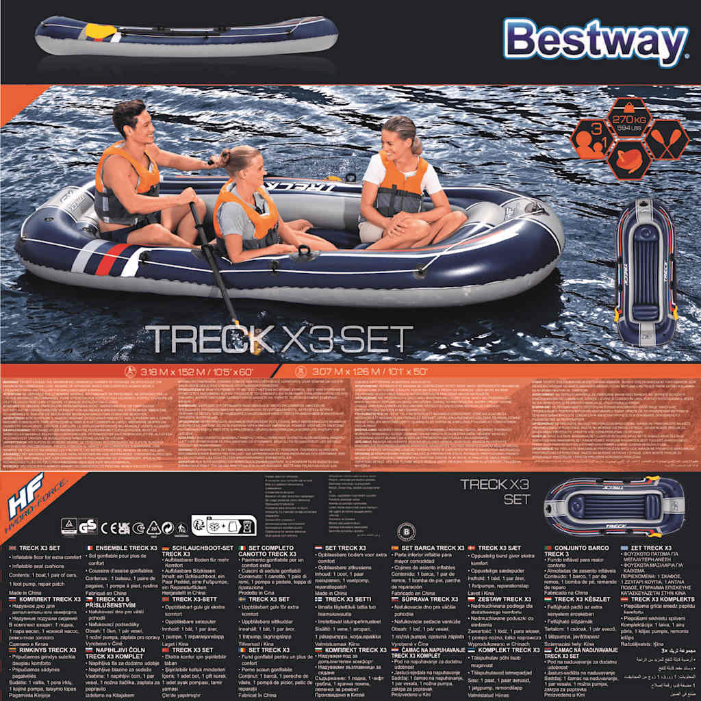 Bestway Hydro-Force Gommone Gonfiabile Treck X3 307x126 cm 3202652