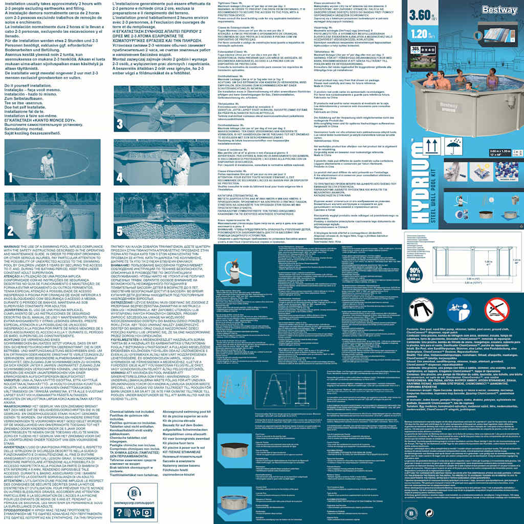 Bestway Telaio Piscina Fuori Terra Rotonda Hydrium 360x120 cm 3202680