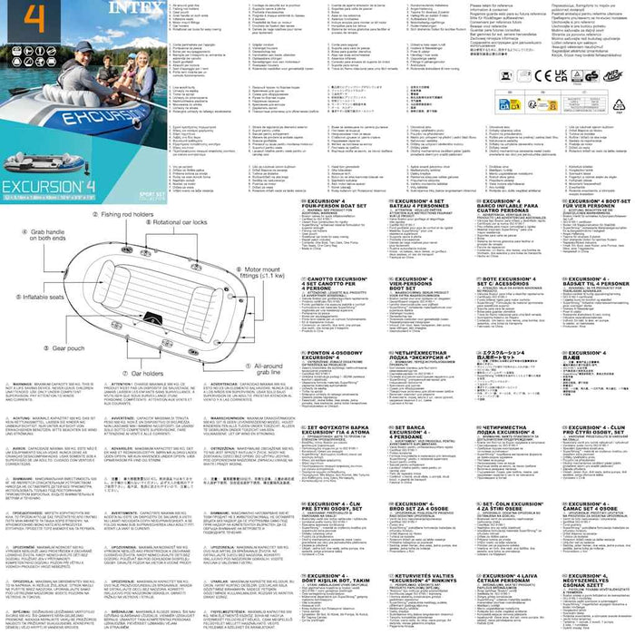 INTEX Gommone Gonfiabile con Remi e Pompa Excursion 4 Set 3202726