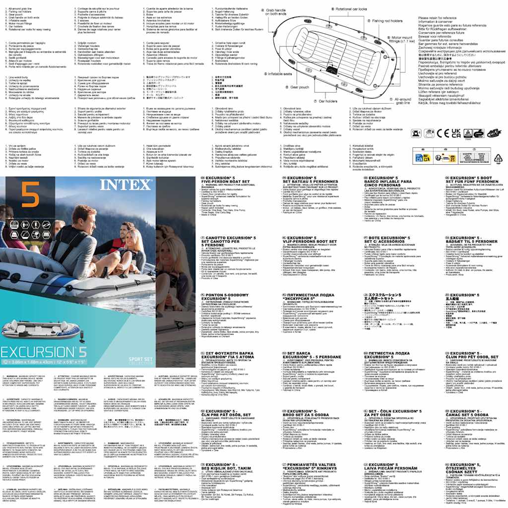 INTEX Gommone Gonfiabile con Remi e Pompa Excursion 5 Set 3202727