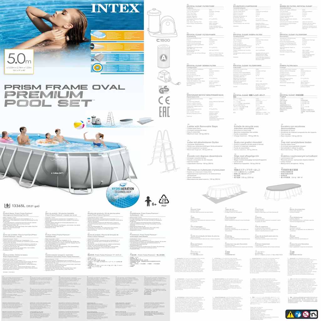 INTEX Set Piscina Ovale Prism Frame 503x274x122 cm 3202762