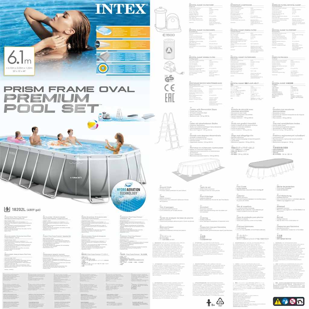 INTEX Set Piscina Ovale Prism Frame 610x305x122 cm 3202763