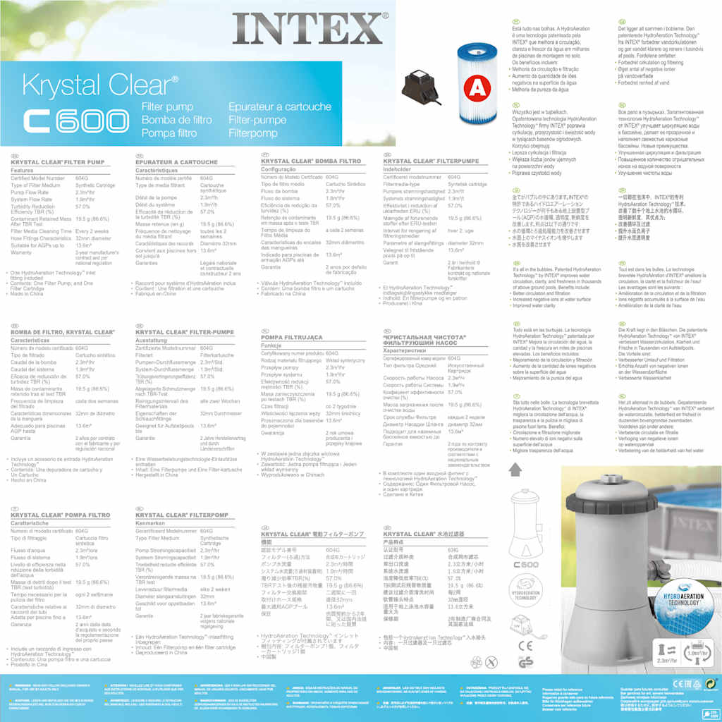 INTEX Pompa con Filtro a Cartuccia 2271 L/h 28604GS 3202766