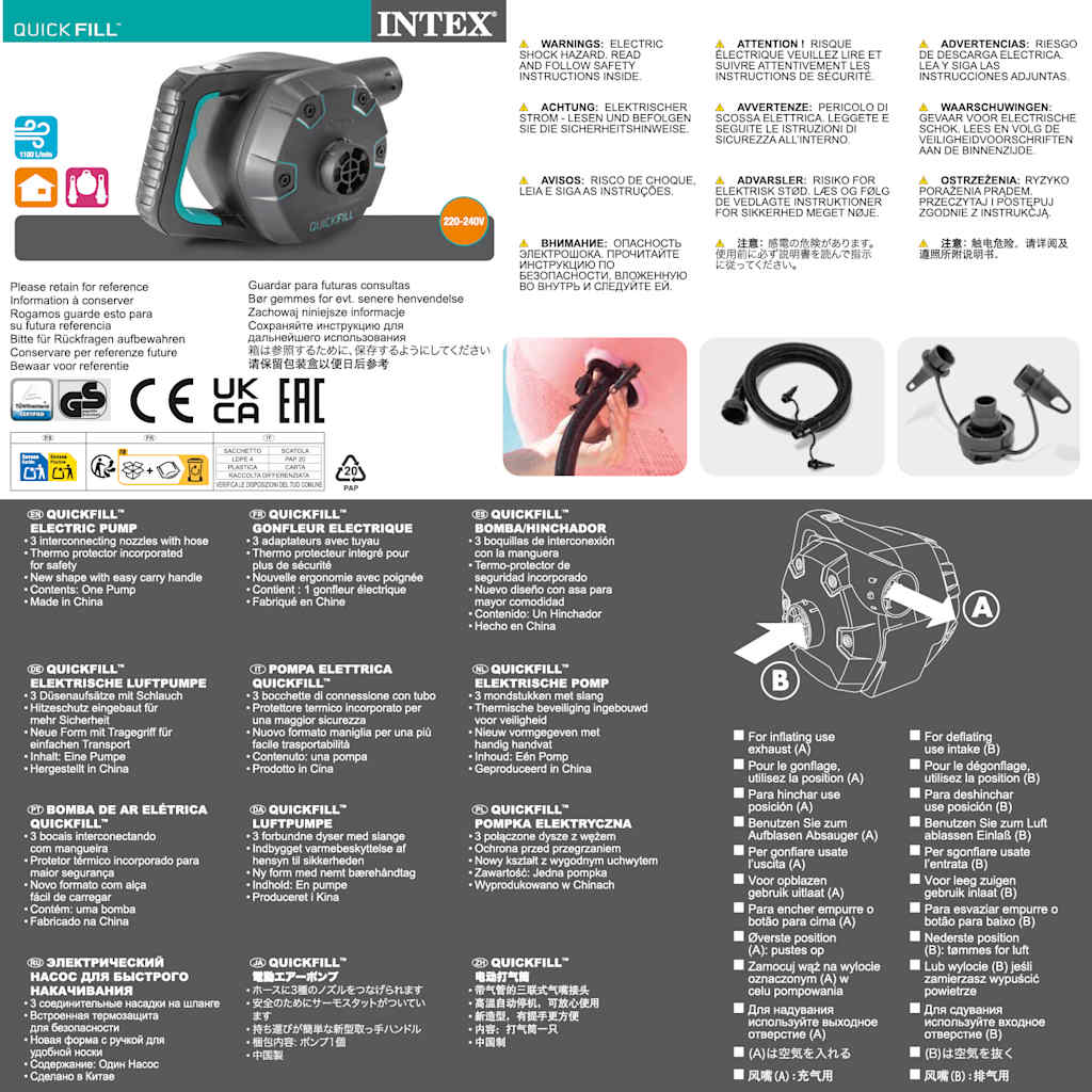 INTEX Pompa ad Aria Elettrica Quick-Fill 220-240 V 66644 3202825