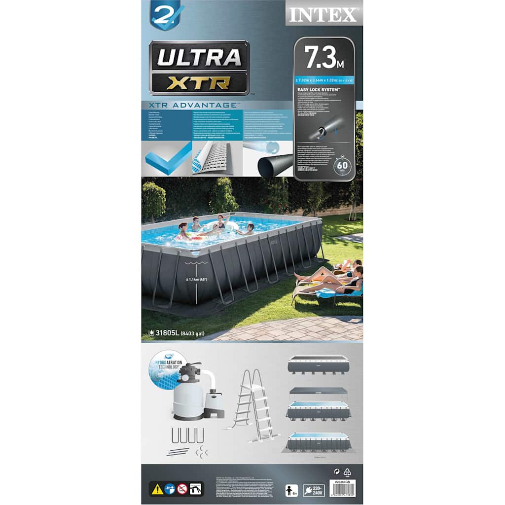 INTEX Set Piscina Ultra XTR Frame Rettangolare 732x366x132 cm 3202846