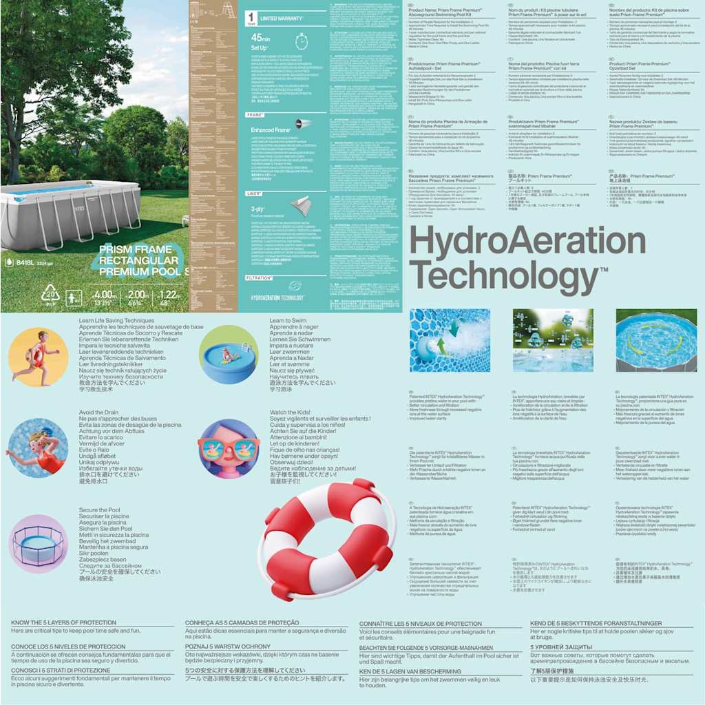 INTEX Set Piscina Prism Frame Rettangolare 400x200x122 cm 3202888