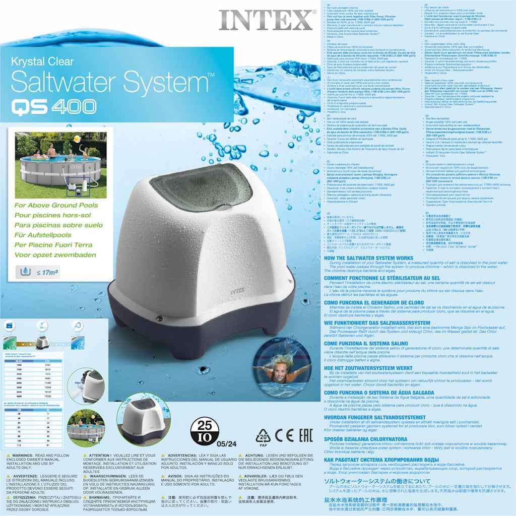 INTEX Sistema per Acqua Salata Krystal Clear 12 V 3202902