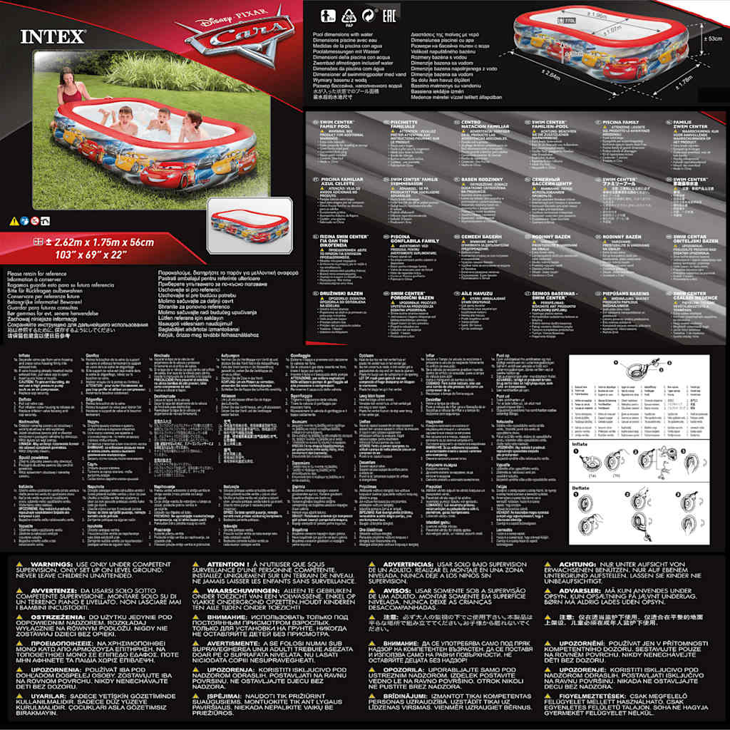 INTEX Piscina Multicolore Cars Swim Center 262x175x56 cm 3202937