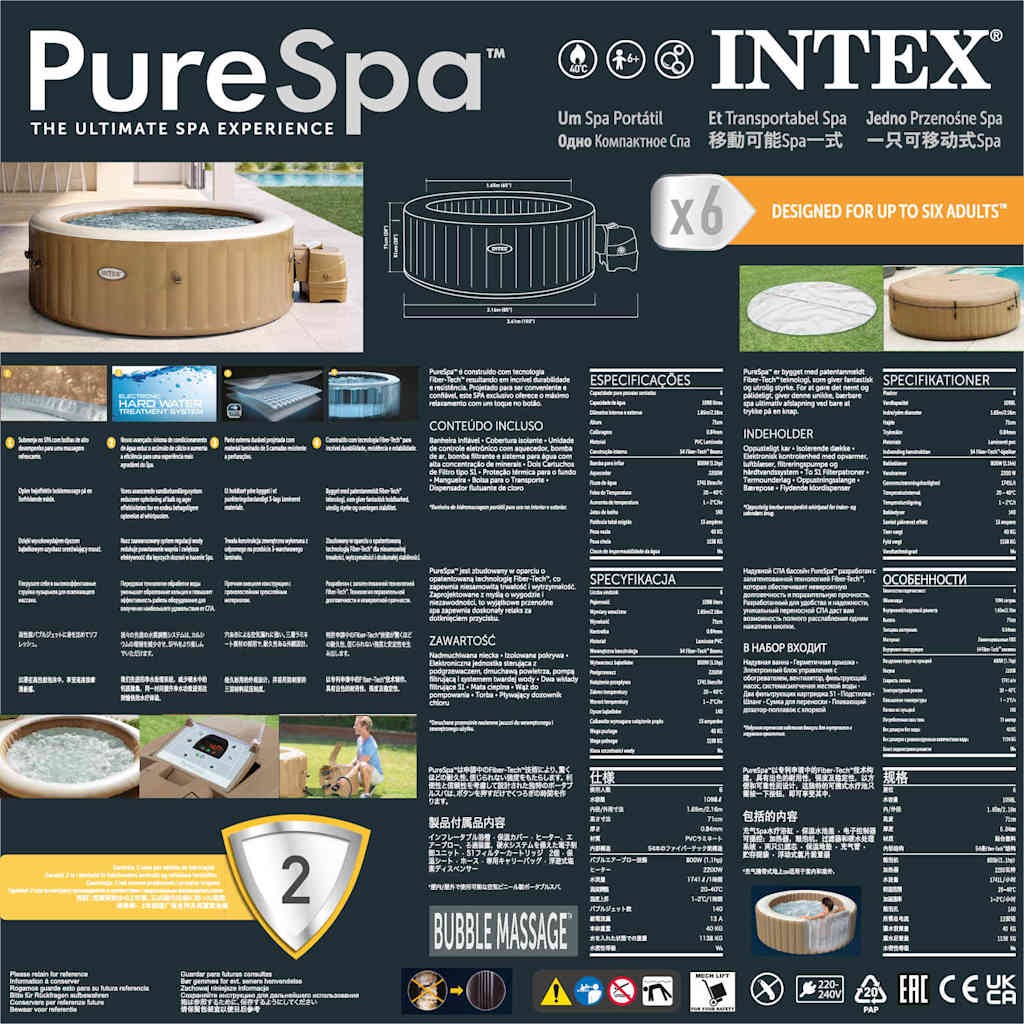 INTEX Vasca Idromassaggio Rotonda PureSpa 216x71 cm 6 Persone 3202946