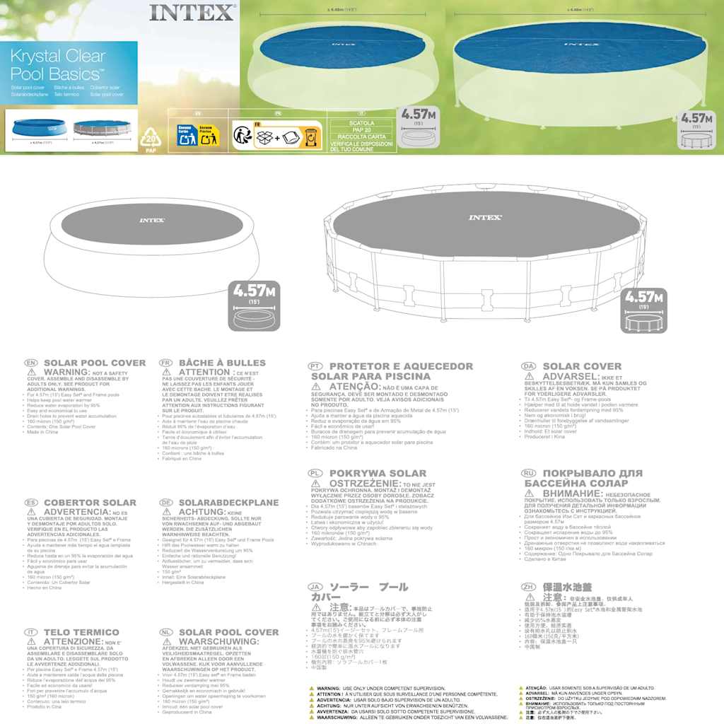 INTEX Copertura Solare per Piscina Blu 448 cm in Polietilene 3202951