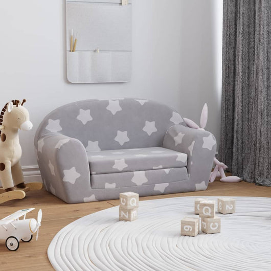 Divano Letto Bambini a 2 Posti Grigio Chiaro con Stelle Peluche 356998