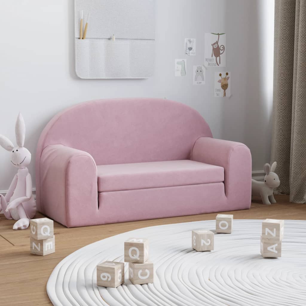 Divano Letto per Bambini a 2 Posti Rosa in Morbido Peluche 357027