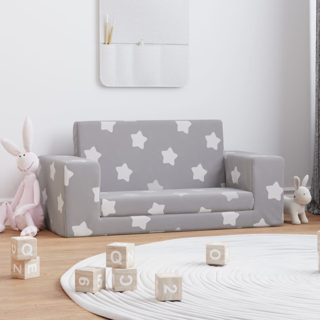 Divano Letto Bambini a 2 Posti Grigio Chiaro con Stelle Peluchecod mxl 134392