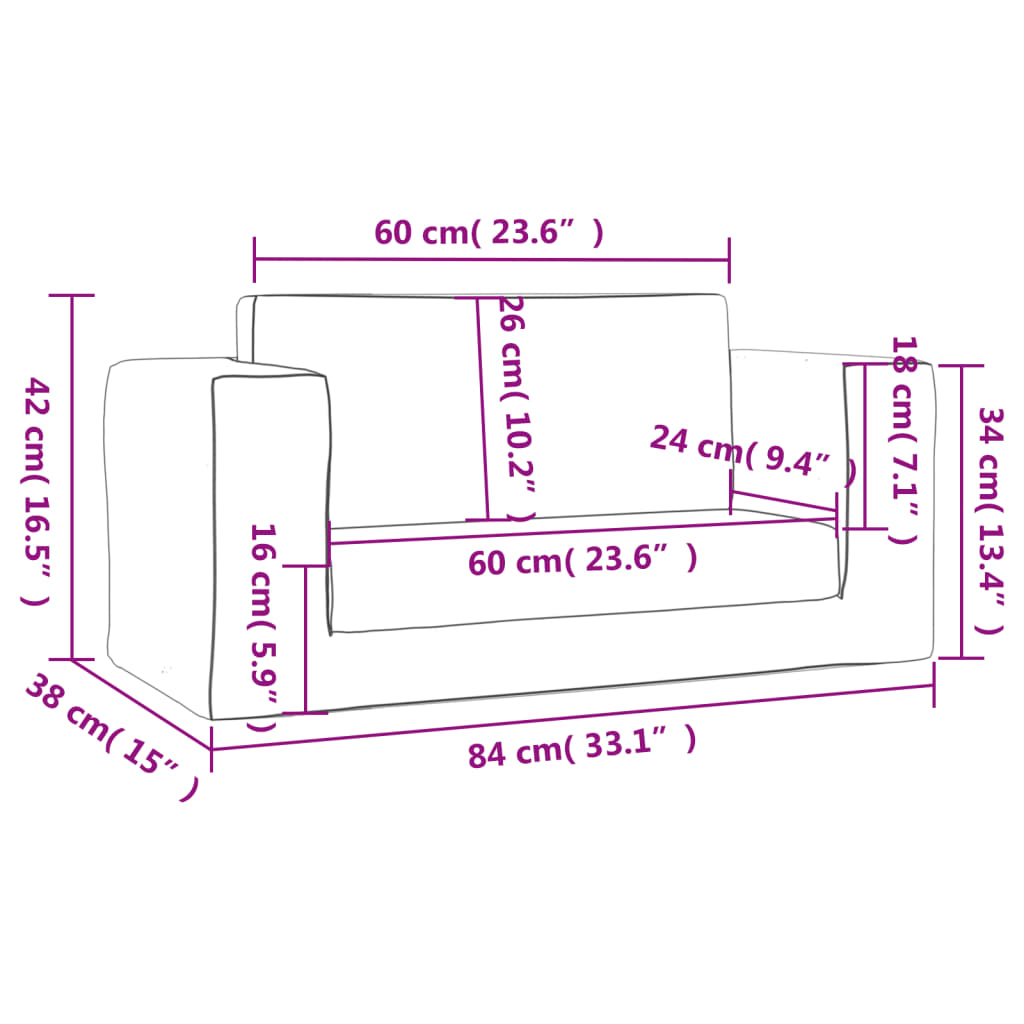 Divano Letto per Bambini a 2 Posti Antracite in Morbido Peluche 357036