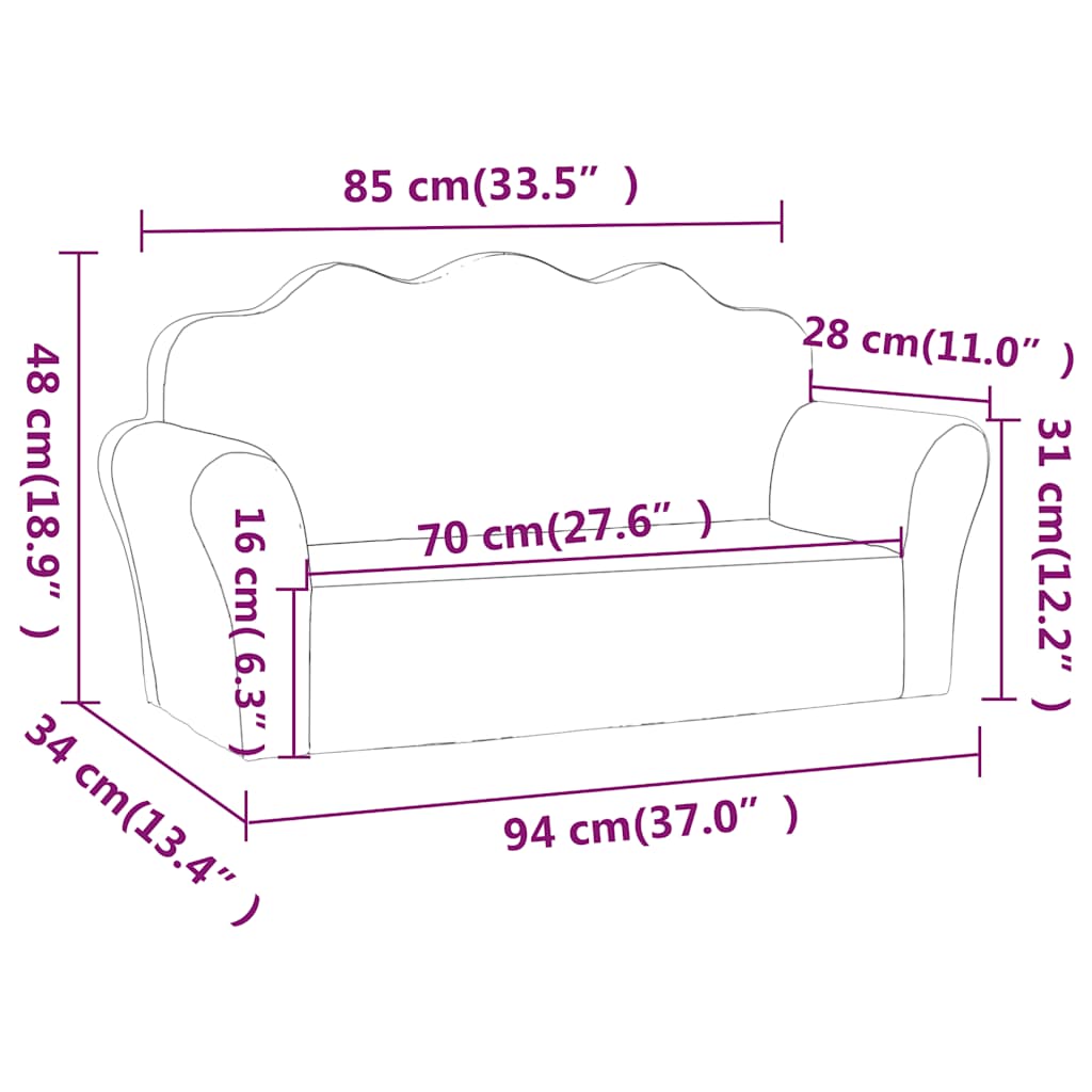 vidaXL Divano per Bambini a 2 Posti Crema in Morbido Peluche