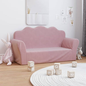 Divano per bambini a 2 posti rosa in morbido peluche 357051