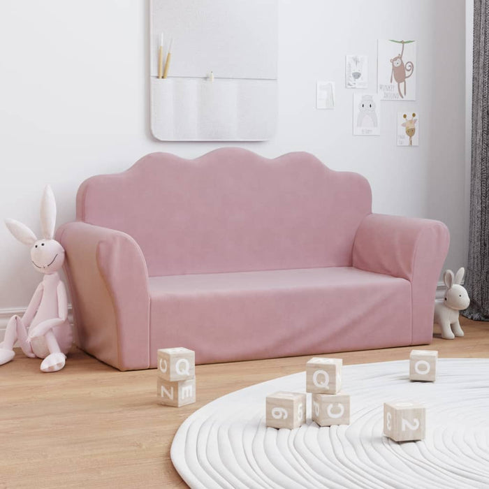 Divano per bambini a 2 posti rosa in morbido peluche 357051