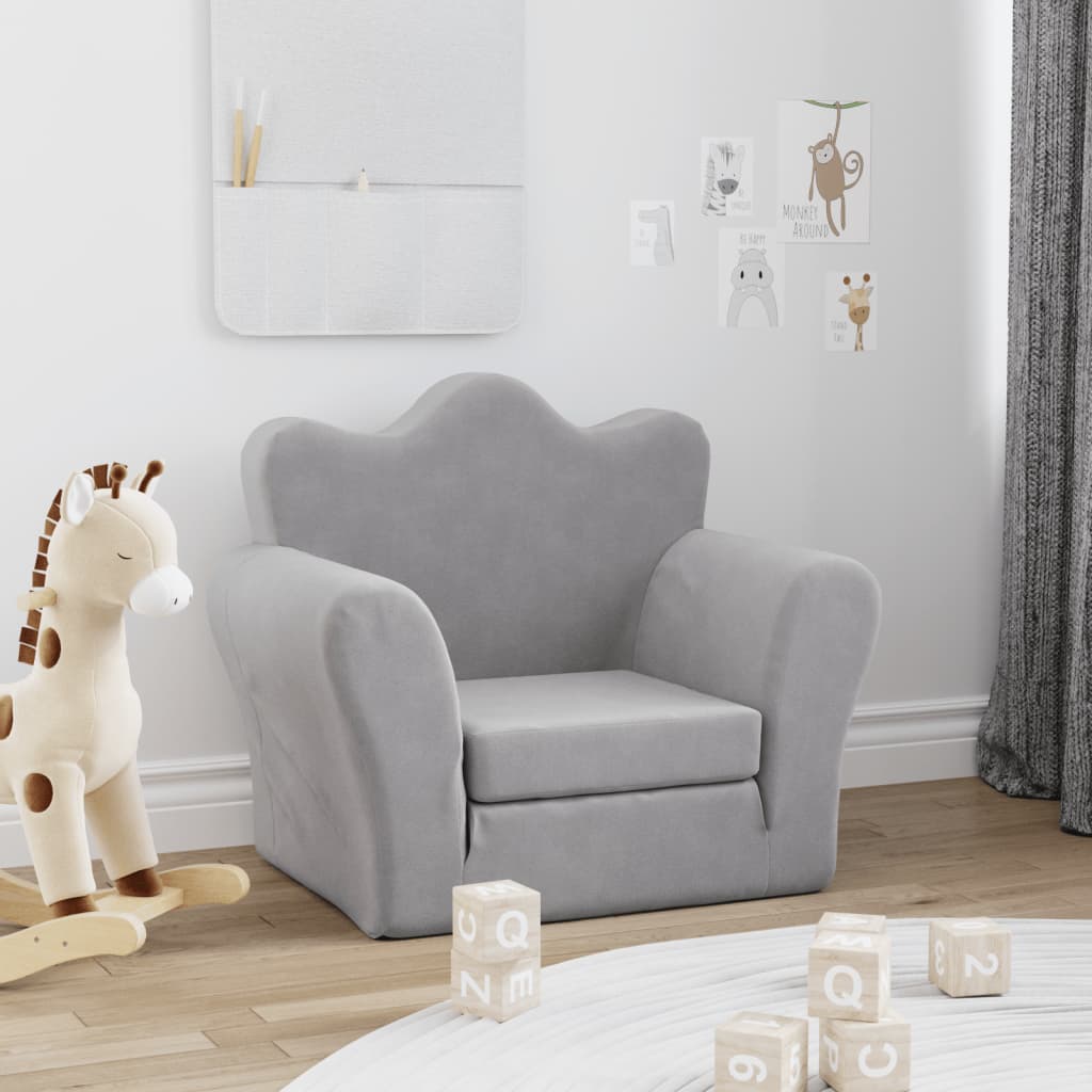 Divano Letto per Bambini-Sofa Letto-Daybed-Divanetto Grigio Chiaro in Morbido Peluche 396907