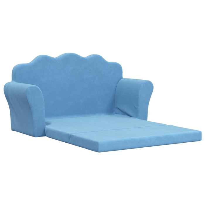 Divano Letto per Bambini a 2 Posti Blu in Morbido Peluche 357062