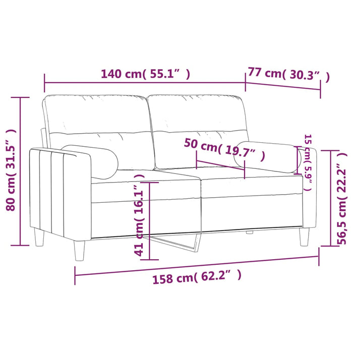 Divano a 2 Posti con Cuscini-Sofa 2 Posti con Cuscini Grigio Chiaro 140 cm in Tessuto 877227