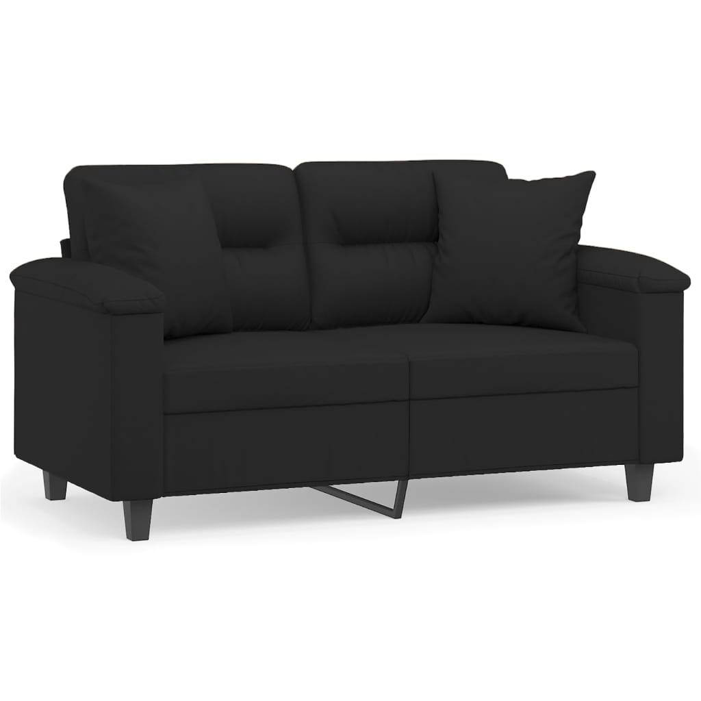 Divano a 2 Posti con Cuscini-Sofa 2 Posti con Cuscini Nero 120 cm Tessuto Microfibra