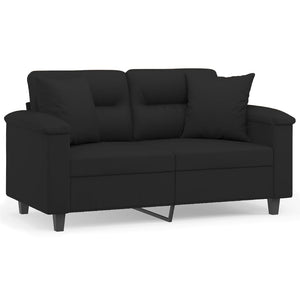 Divano a 2 Posti con Cuscini-Sofa 2 Posti con Cuscini Nero 120 cm Tessuto Microfibra