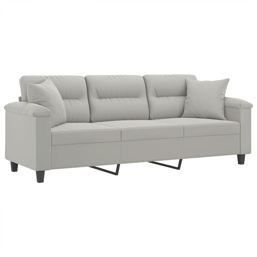 Divano a 3 Posti con Cuscini-Sofa 3 Posti con Cuscini Grigio Chiaro 180 cm Microfibra