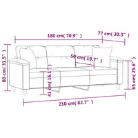 Divano 3 Posti Cuscini Grigio Scuro 180 cm Tessuto Microfibra 3200979