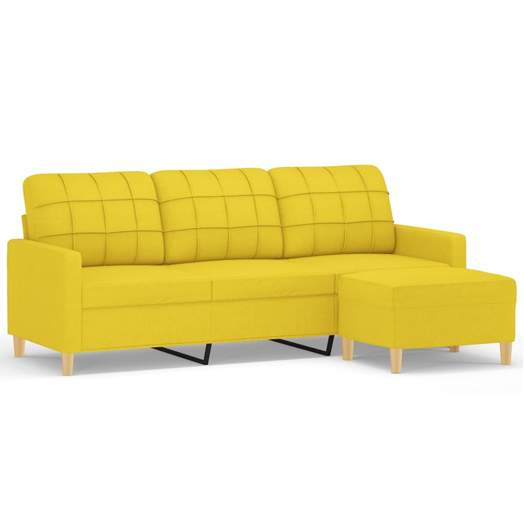 Divano a 3 Posti con Poggiapiedi-Sofa 3 Posti con Poggiapiedi Giallo Chiaro 180cm in Tessuto 942800