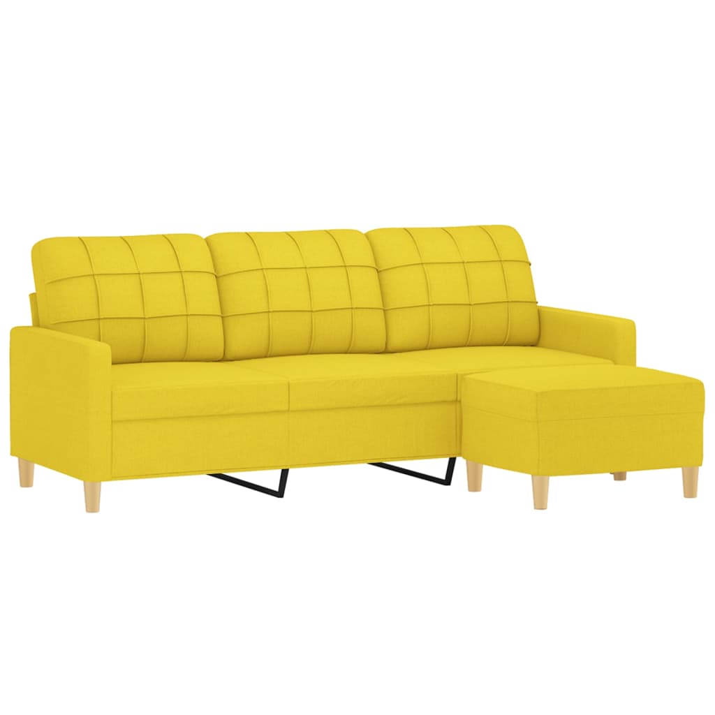 Divano a 3 Posti con Poggiapiedi-Sofa 3 Posti con Poggiapiedi Giallo Chiaro 180cm in Tessuto 942800