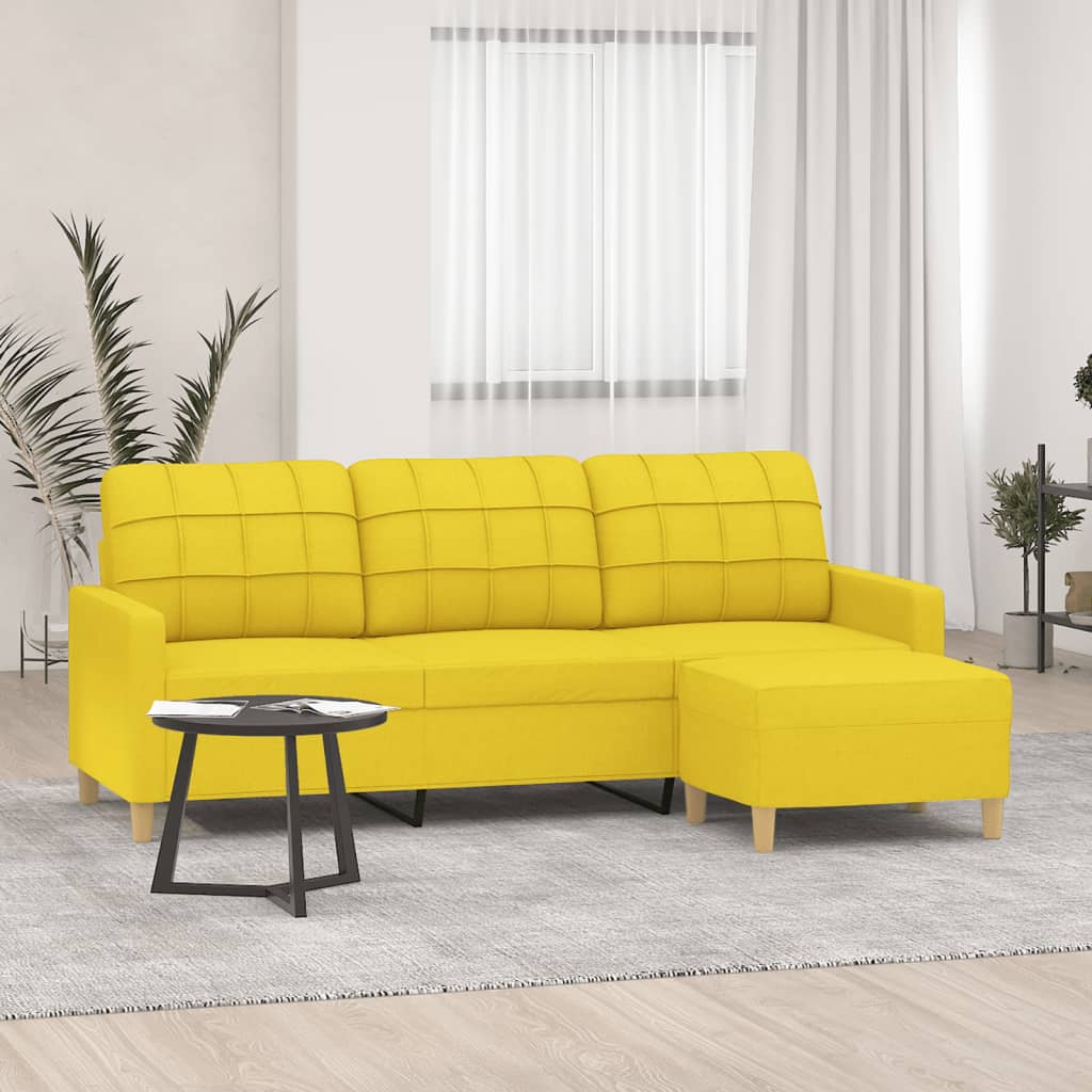 Divano a 3 Posti con Poggiapiedi-Sofa 3 Posti con Poggiapiedi Giallo Chiaro 180cm in Tessuto 942800
