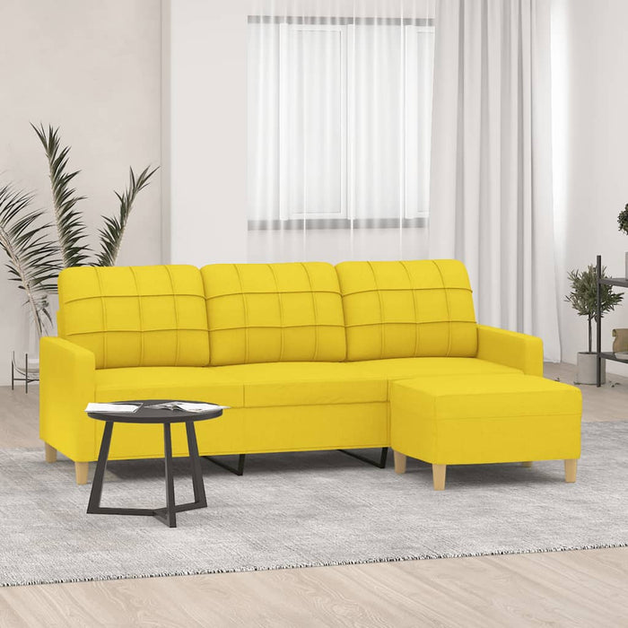 Divano a 3 Posti con Poggiapiedi-Sofa 3 Posti con Poggiapiedi Giallo Chiaro 180cm in Tessuto 942800
