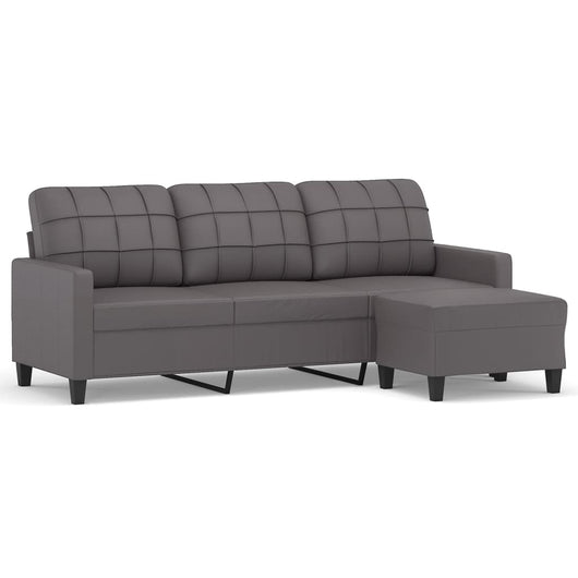 Divano a 3 Posti con Poggiapiedi-Sofa 3 Posti con Poggiapiedi grigio 180 cm in Similpelle