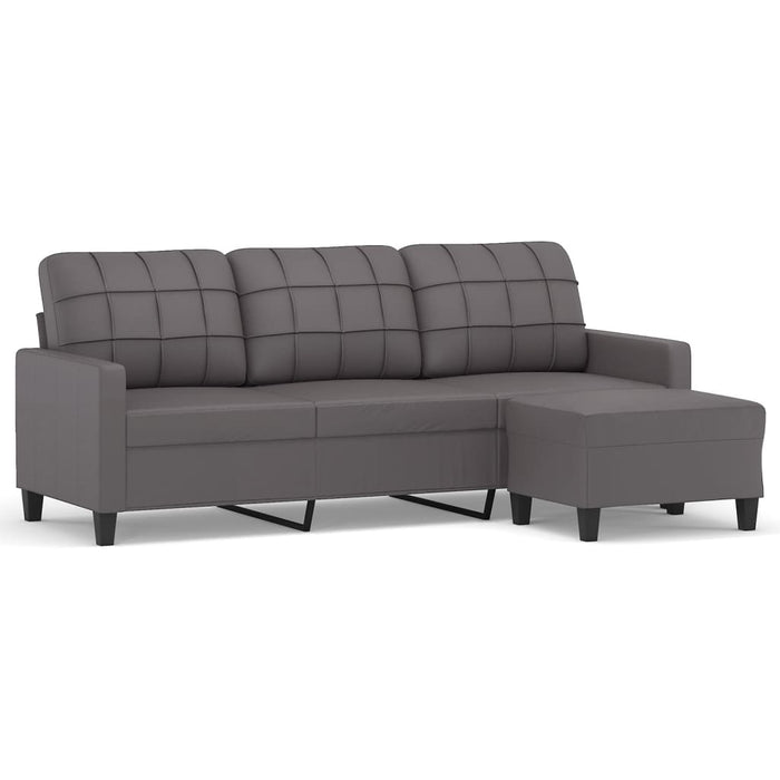 Divano a 3 Posti con Poggiapiedi-Sofa 3 Posti con Poggiapiedi grigio 180 cm in Similpelle