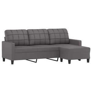 Divano a 3 Posti con Poggiapiedi-Sofa 3 Posti con Poggiapiedi grigio 180 cm in Similpelle