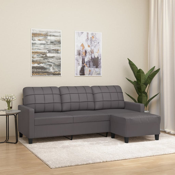 Divano a 3 Posti con Poggiapiedi-Sofa 3 Posti con Poggiapiedi grigio 180 cm in Similpelle