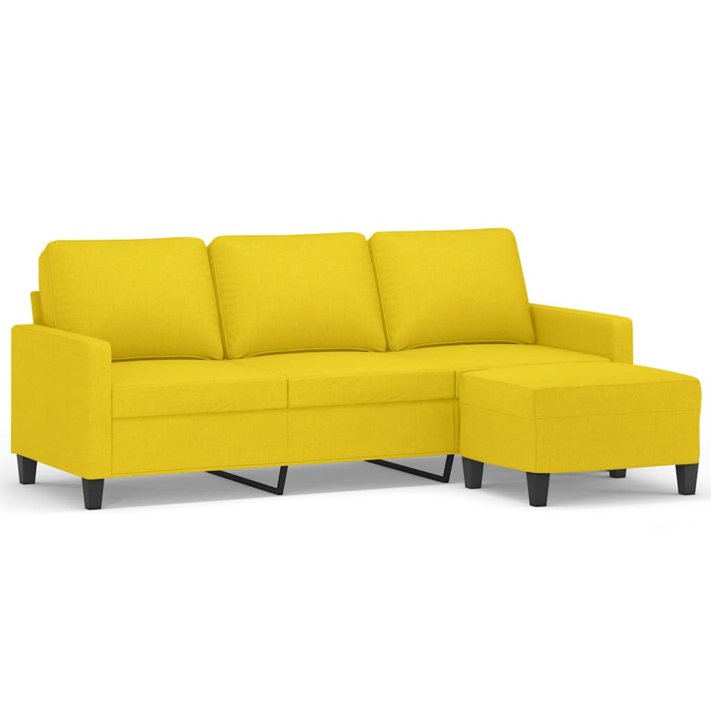 Divano a 3 Posti con Poggiapiedi-Sofa 3 Posti con Poggiapiedi Giallo Chiaro 180cm in Tessuto 763505