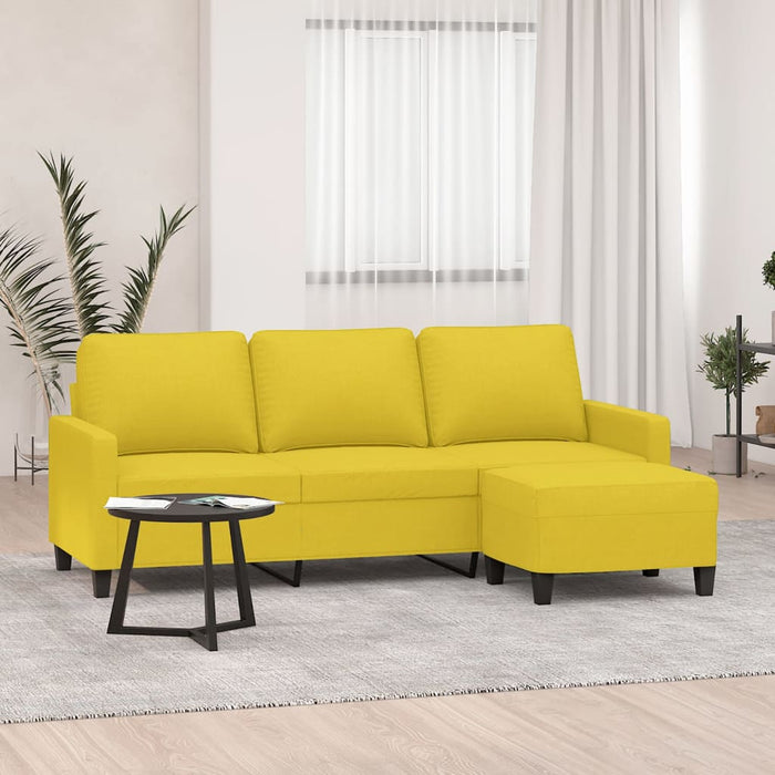 Divano a 3 Posti con Poggiapiedi-Sofa 3 Posti con Poggiapiedi Giallo Chiaro 180cm in Tessuto 763505