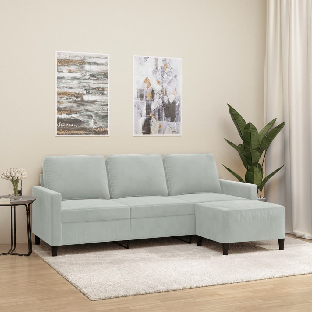 Divano a 3 Posti con Poggiapiedi-Sofa 3 Posti con Poggiapiedi Grigio Chiaro 180cm in Velluto 810109