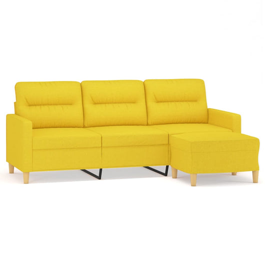 Divano a 3 Posti con Poggiapiedi-Sofa 3 Posti con Poggiapiedi Giallo Chiaro 180cm in Tessuto 122664