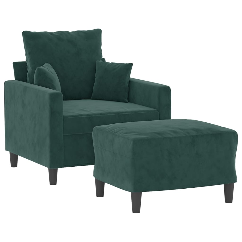 Poltroncina con Poggiapiedi Verde Scuro 60 cm in Velluto