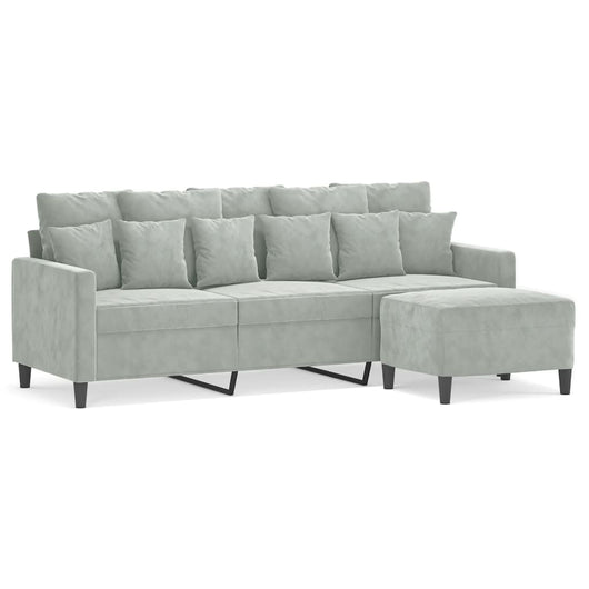 Divano a 3 Posti con Poggiapiedi-Sofa 3 Posti con Poggiapiedi Grigio Chiaro 180cm in Velluto 533041